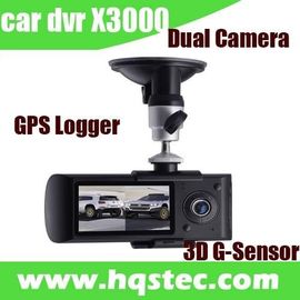 2 caixa negra do carro do carro DVR do canal com o G-sensor do perseguidor 3D de GPS da câmera e LCD duplos HQS-X3000